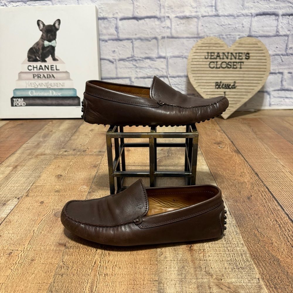 Men's Uk 5 1/2 Tod’s Gommini Brown Leather Slip On Driving Loafers Shoe